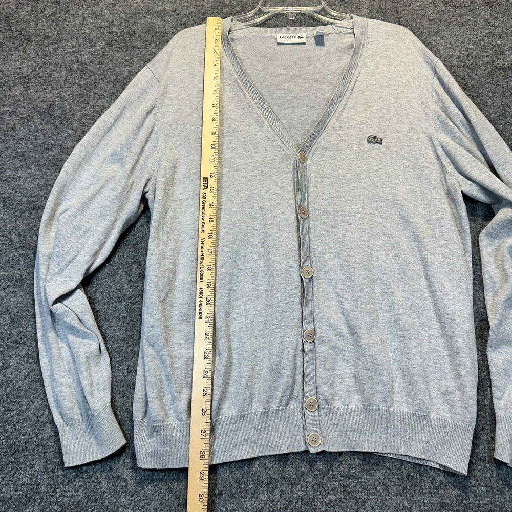 Lacoste Cardigan Sweater Mens XL Gray Classic Preppy V-Neck Button Up - Picture 7 of 13